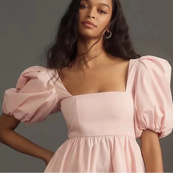 Maeve Puff Sleeve Square Neck Mini Pink Dress NWT Spring Summer Pastel Medium - Picture 6 of 8